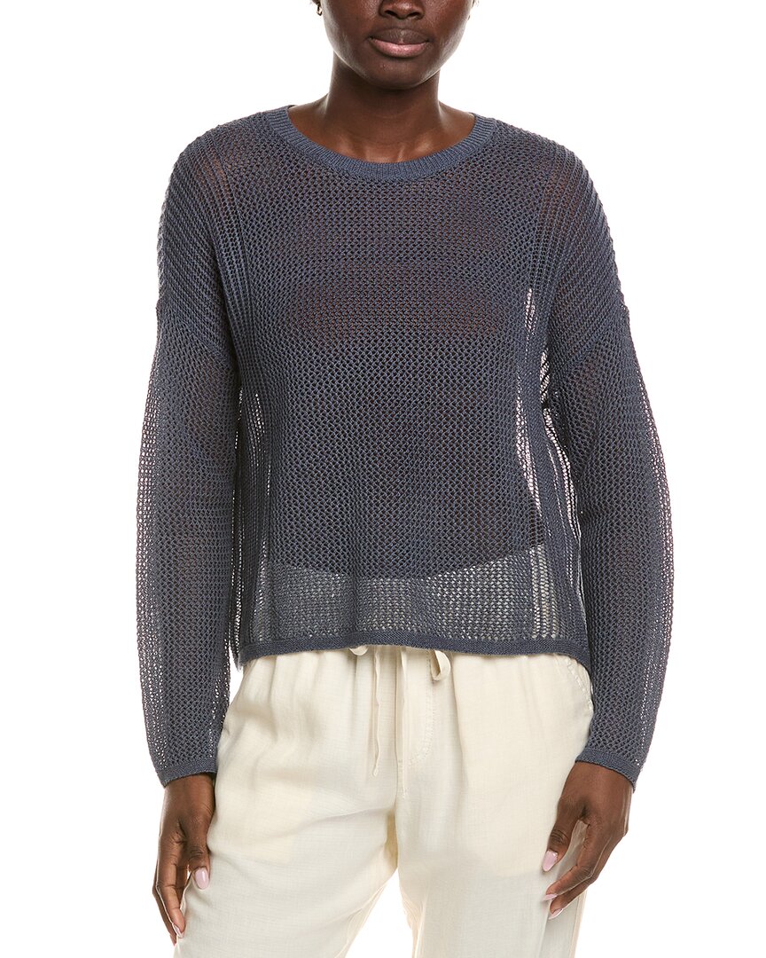 Eileen Fisher Petite Crewneck Linen-blend Sweater In Blue