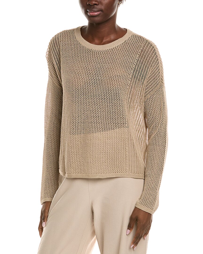 Eileen Fisher Petite Crewneck Linen-blend Sweater In Brown