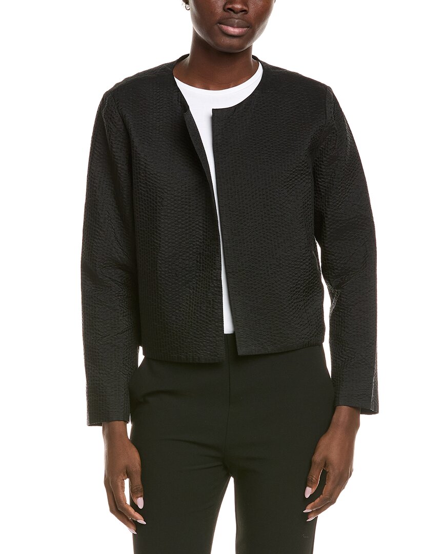 Eileen Fisher Round Neck Silk Jacket In Green