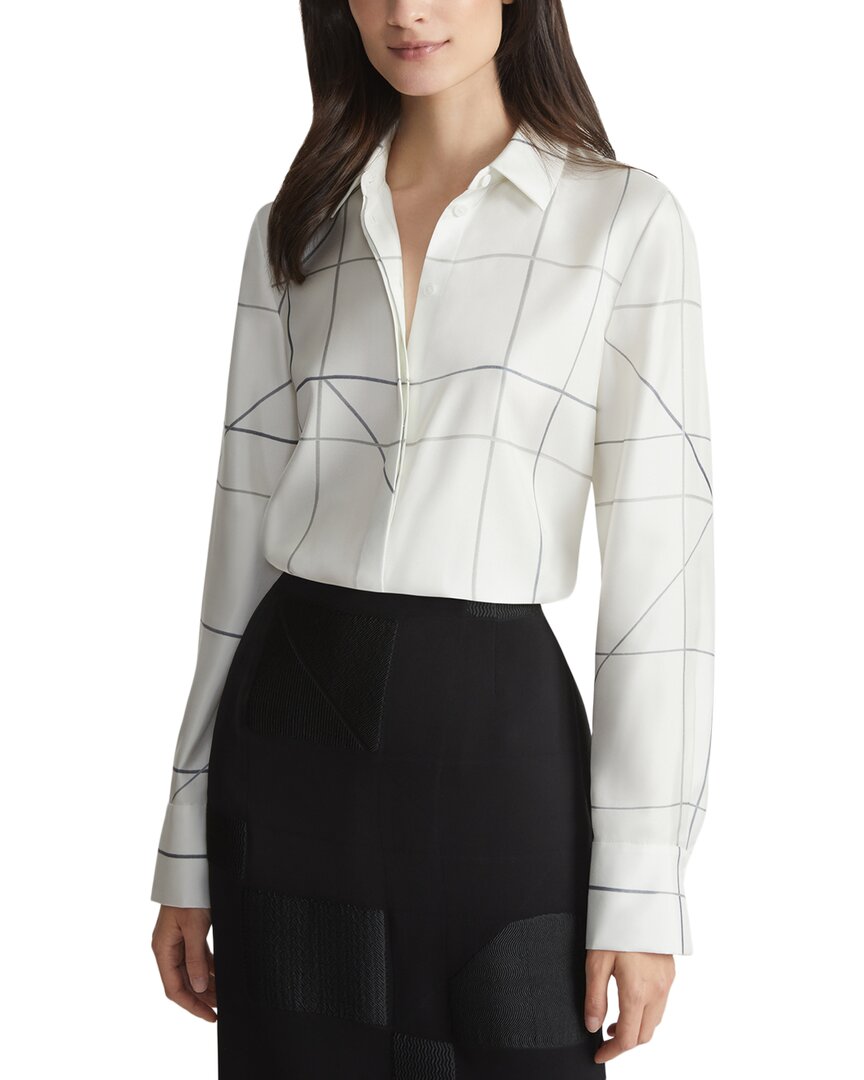 Lafayette 148 Plus-size Floorplan Print Silk Twill Button Blouse In Multi