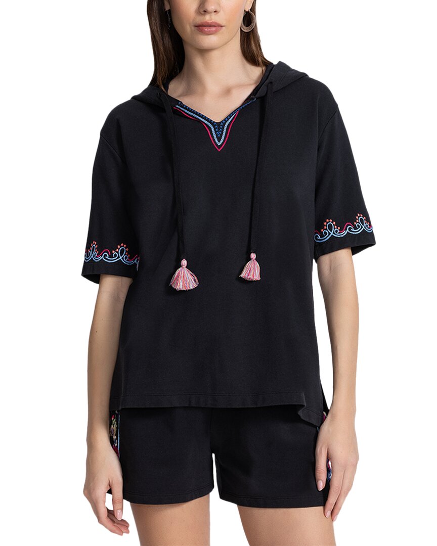 Johnny Was Black Bee Active Notched Pullover Hoodie In Black