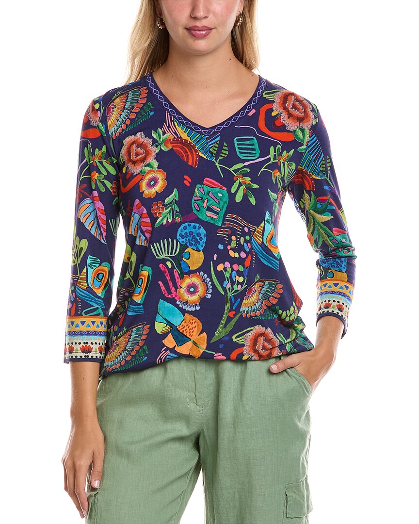 Johnny Was The Janie Favorite 3/4 Sleeve V-neck T-shirt In Blue