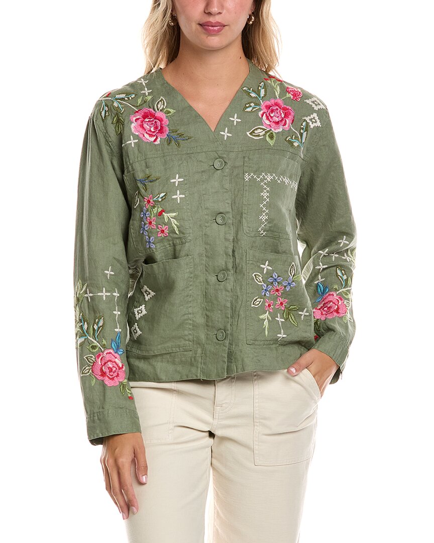 Johnny Was Linen Workwear Jacket Catia In Tortoise In Green