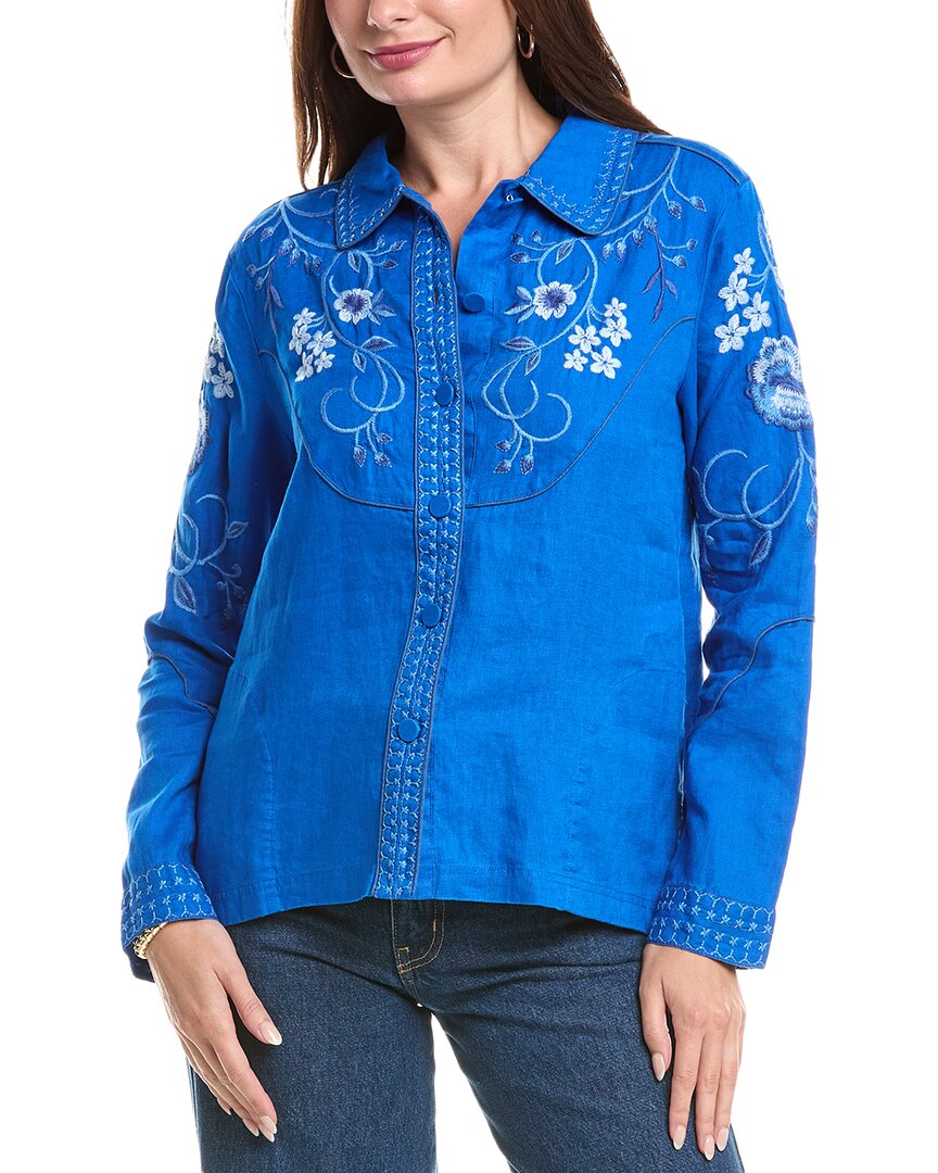 Johnny Was Western Linen Jacket Madaleina In Victoria Blue In Blue
