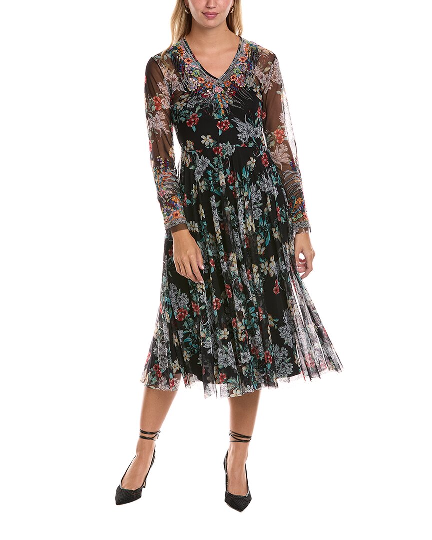 Johnny Was Mazzy Flared Midi Dress In Black