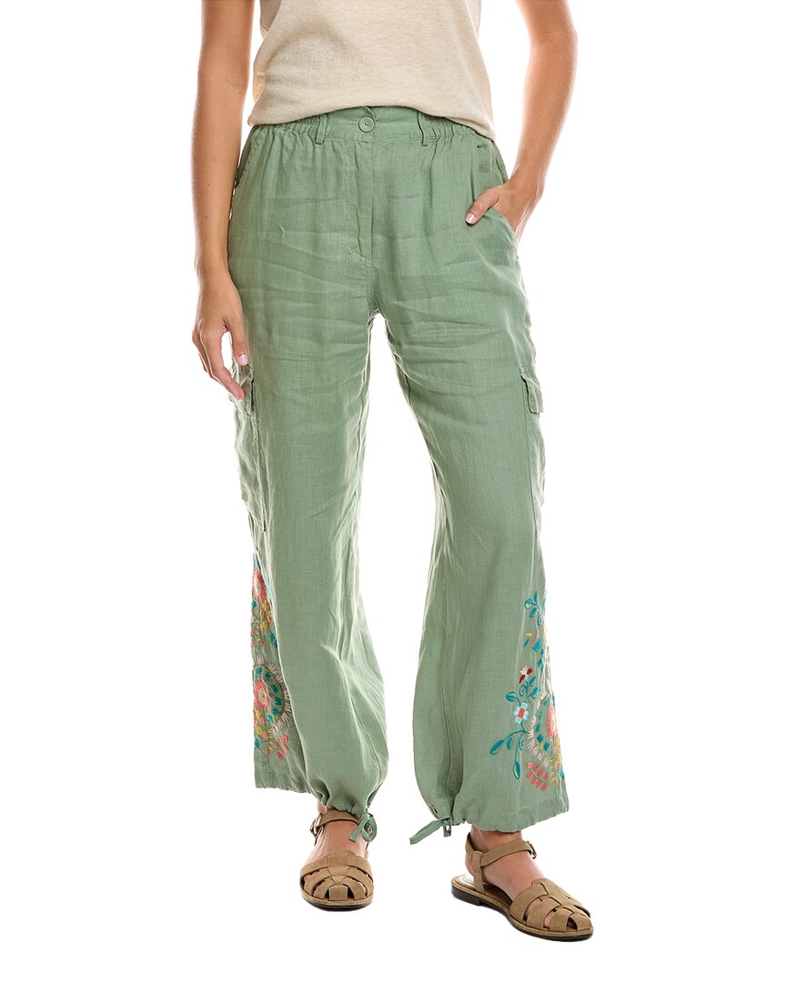 Johnny Was Drawstring Hem Linen Cargo Pant In Black