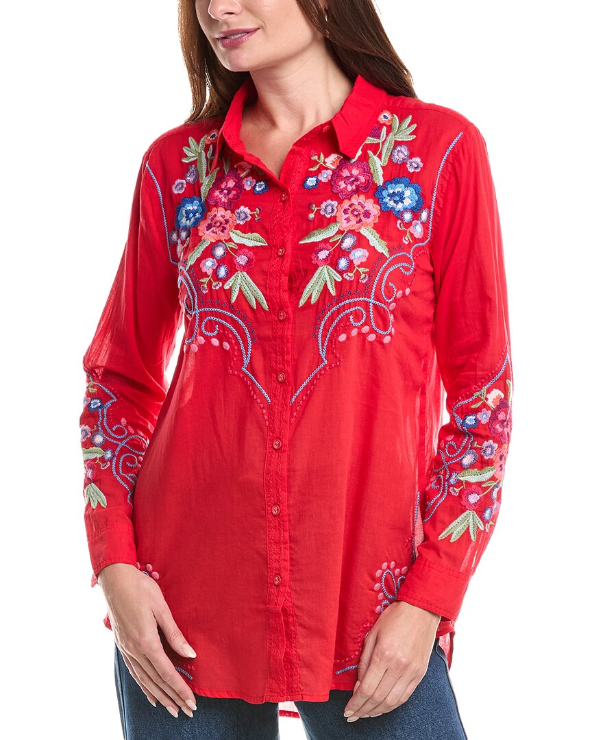 Johnny Was Oversized Shirt Tunic In Red