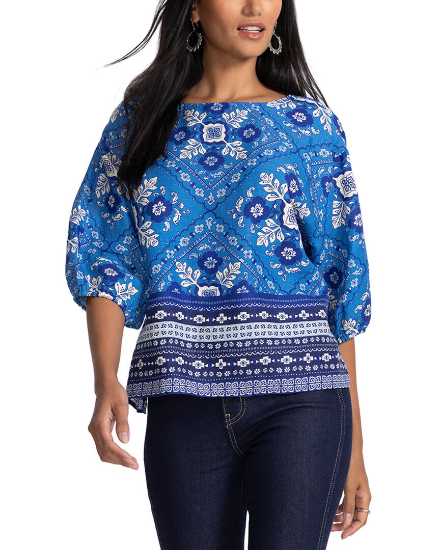 Johnny Was Boatneck Linen Blouse In Blue
