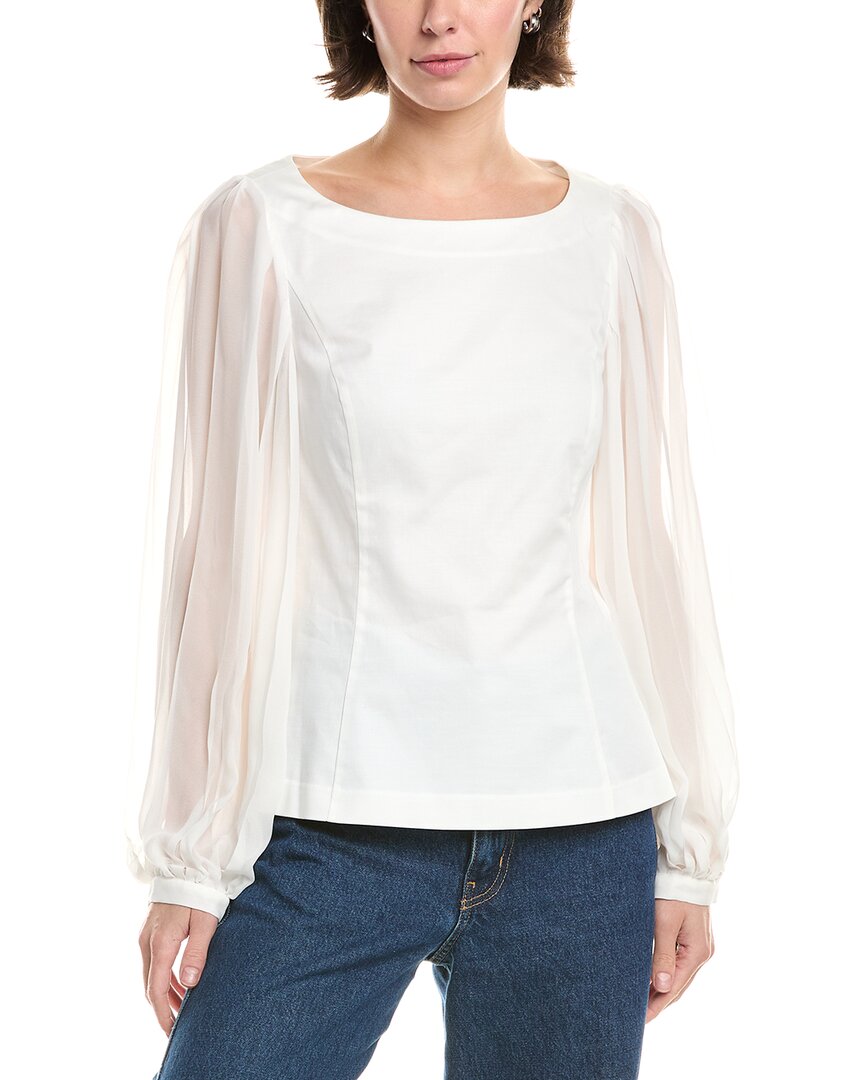 Rebecca Taylor Sheer Sleeve Top In Neutral
