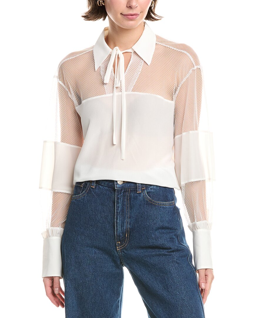 Rebecca Taylor Crepe De Chine And Lace Popover Blouse In White