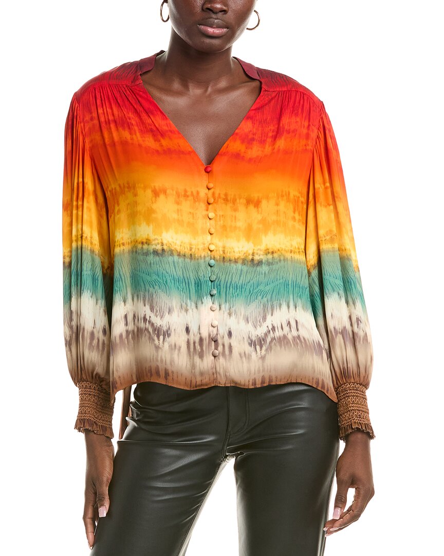 Alice And Olivia Serena Mandarin-collar Blouse In Red