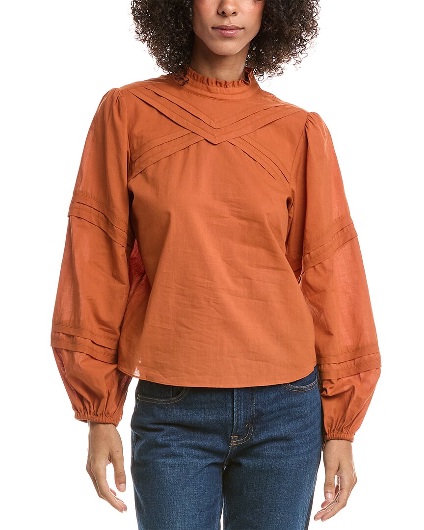 Derek Lam 10 Crosby Marlowe Long Sleeve Blouse In Orange
