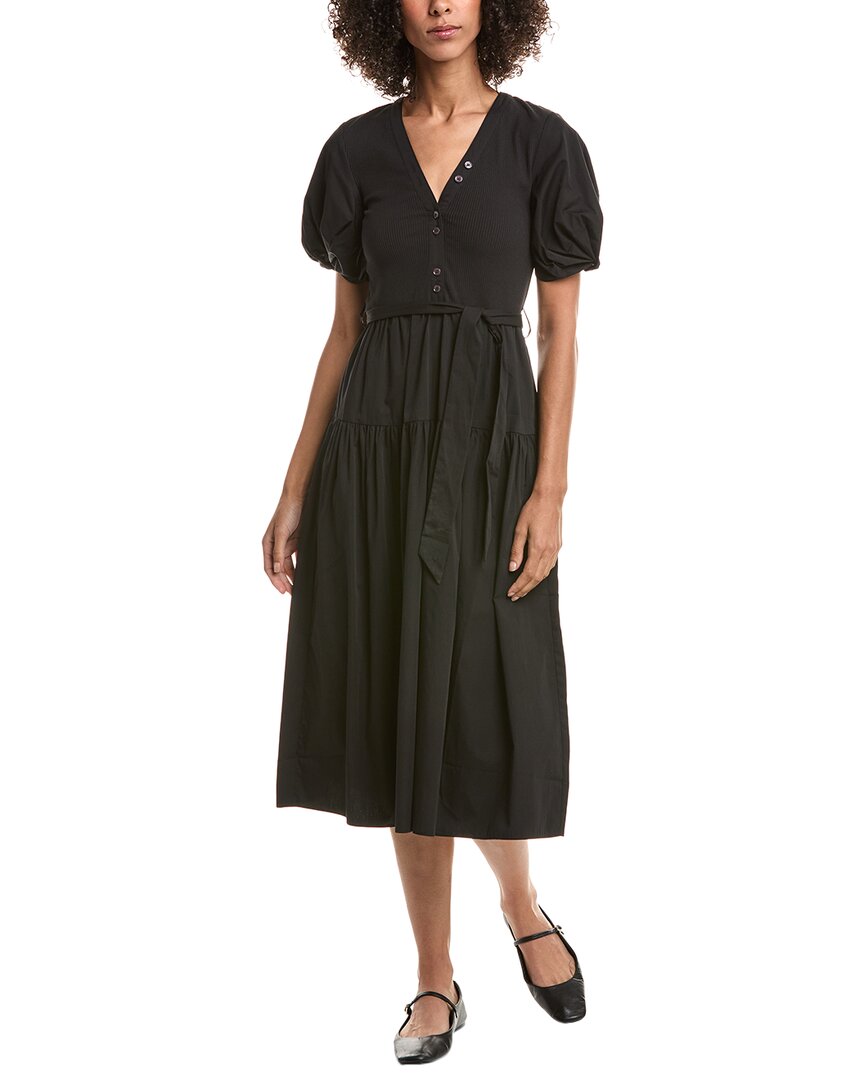 Derek Lam 10 Crosby Natalia Mixed Media Dress In Black