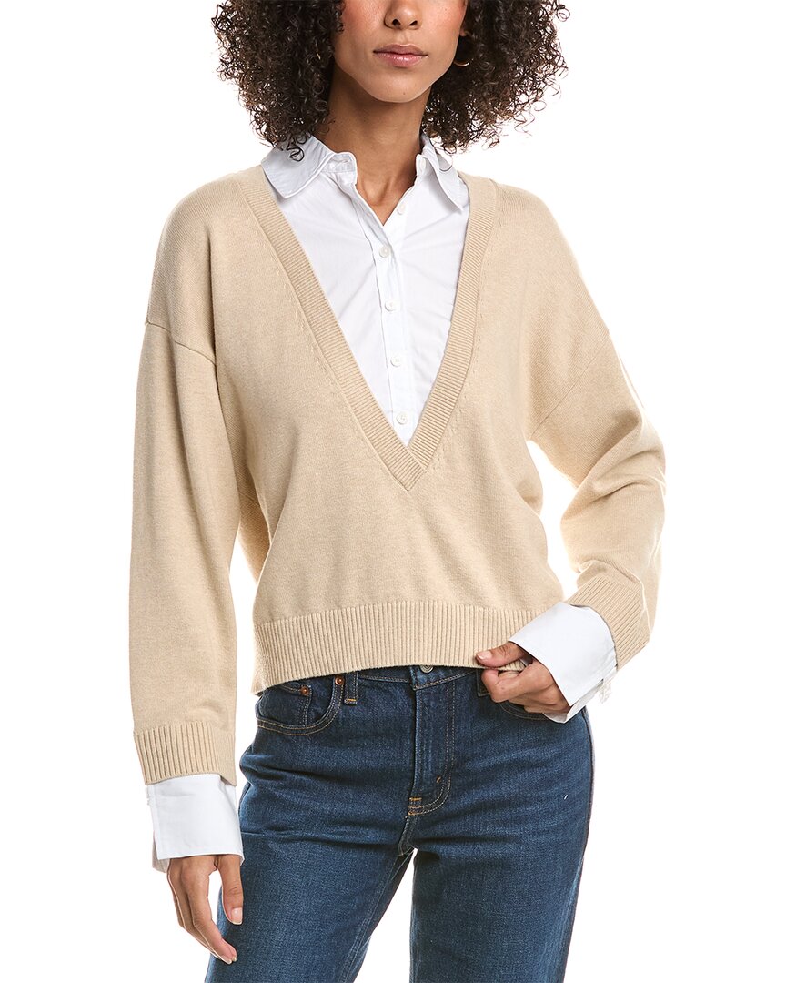 Derek Lam 10 Crosby Rida Mixed Media Sweater In Neutral