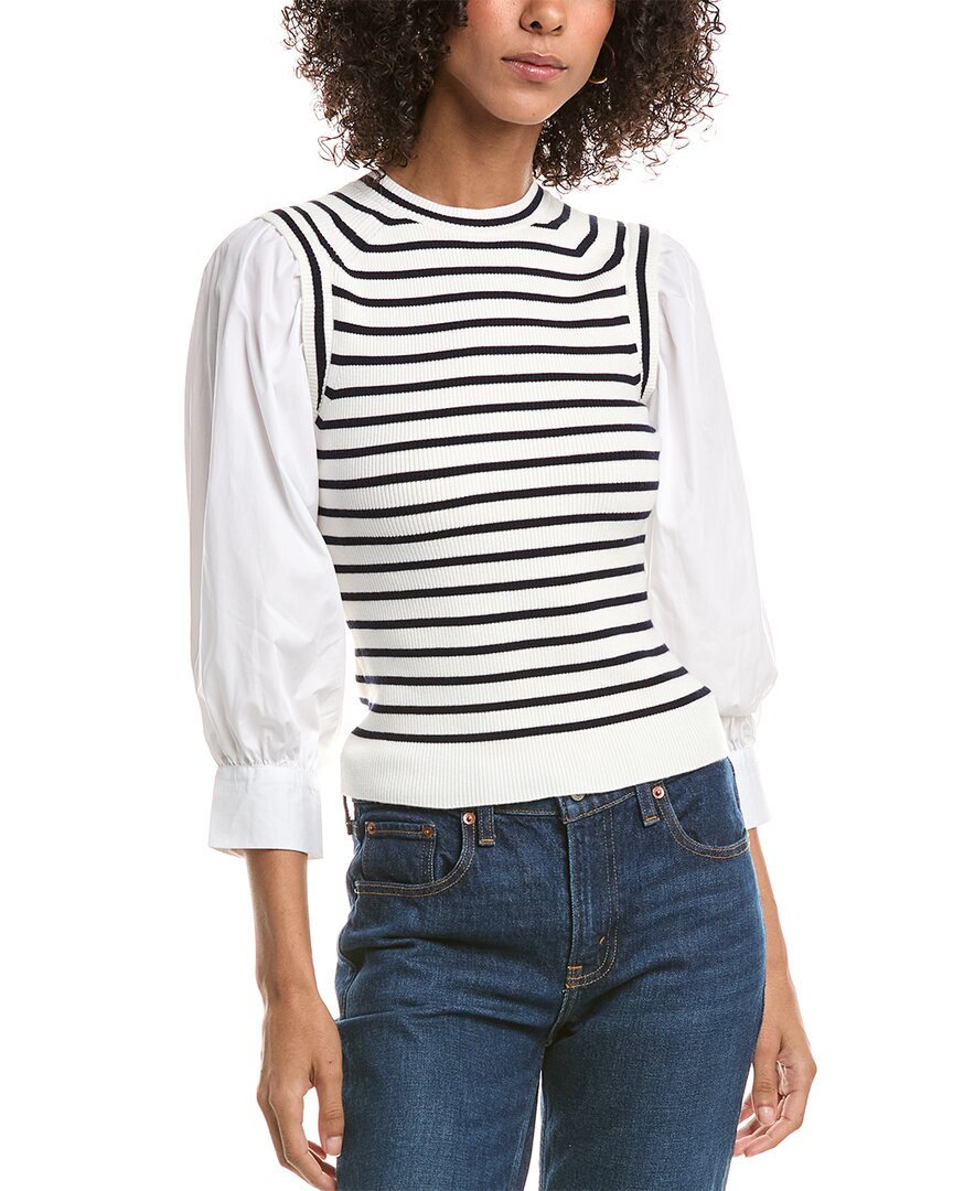 Derek Lam 10 Crosby Tirza Mixed Media Wool-blend Top In White