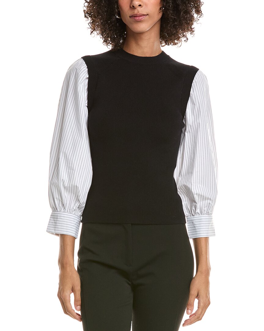 Derek Lam 10 Crosby Tirza Mixed Media Wool-blend Top In Black