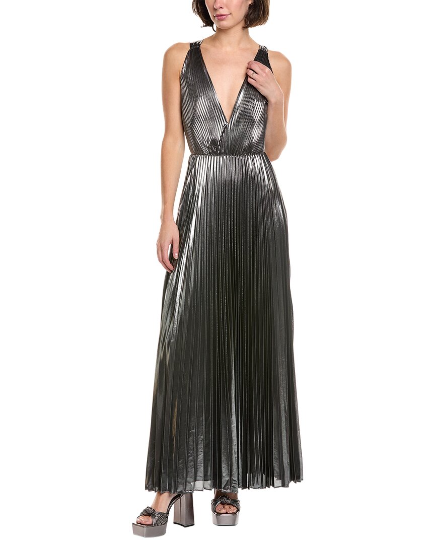 Milly Oria Pleated Lame Maxi Dress In Metallic