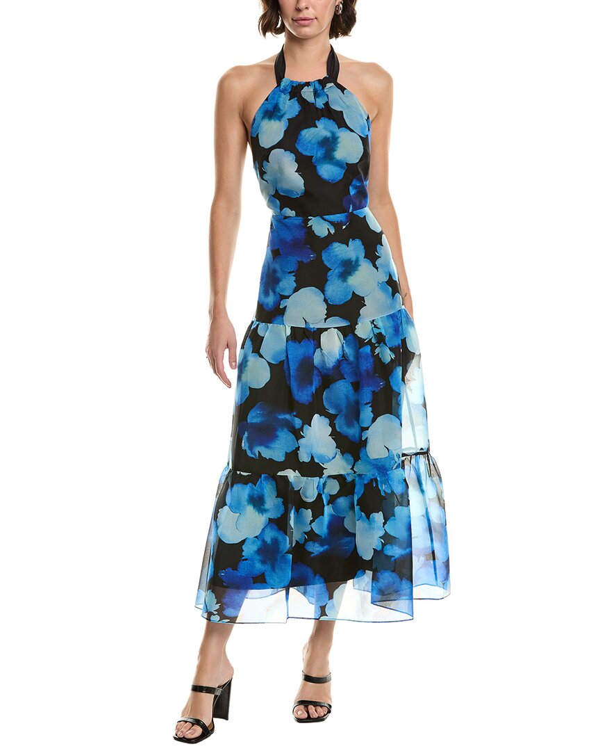 Milly Hayden Watercolor Silk-blend Organza Dress In Blue