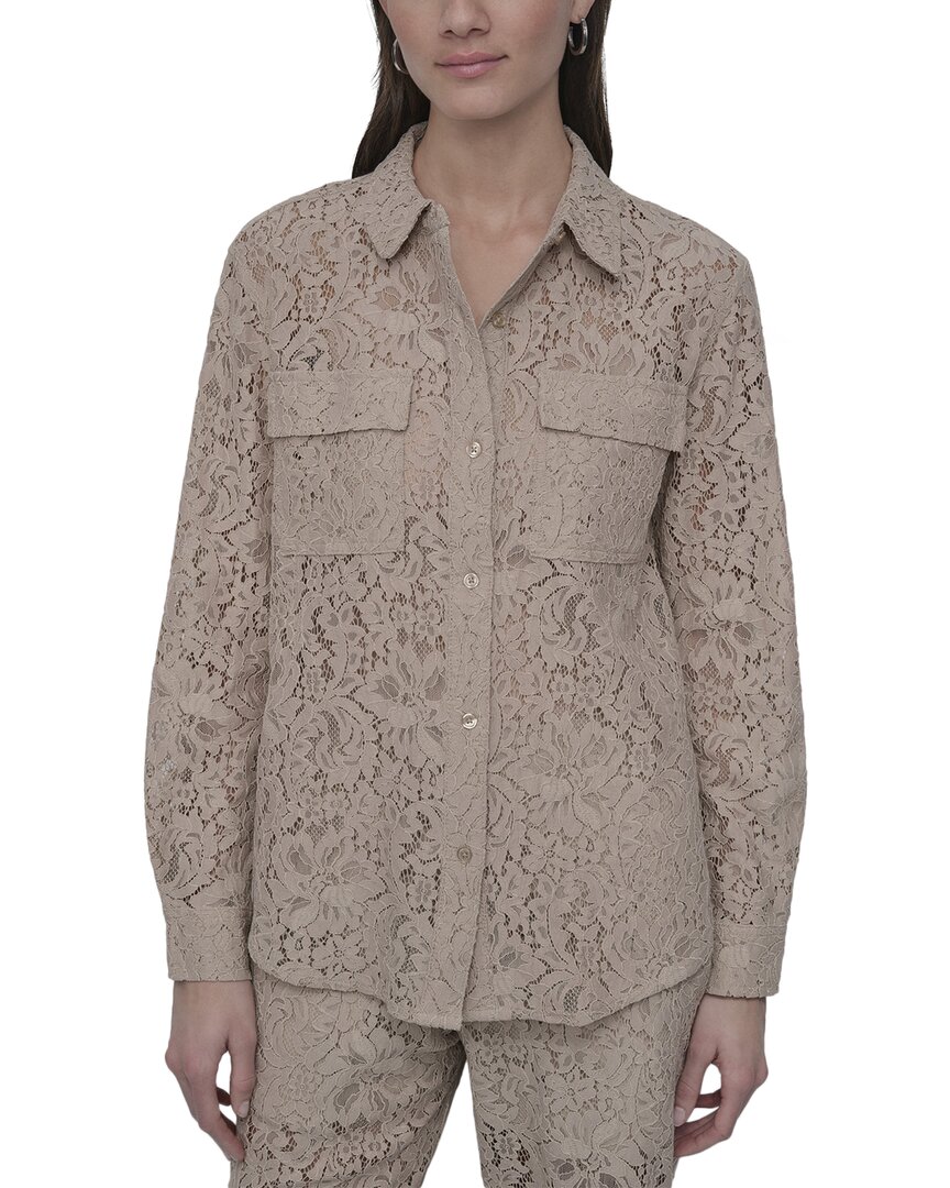 Dkny Lace Button Front Shirt In Brown