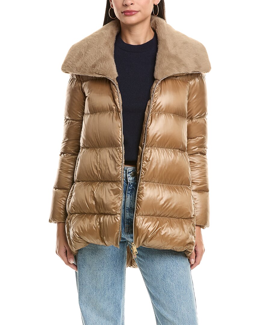 Herno Faux Fur Collar A Line Down Puffer Coat In Brown