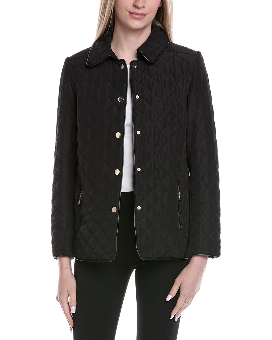 Jones New York Quilted Snap Front Jacket In Black
