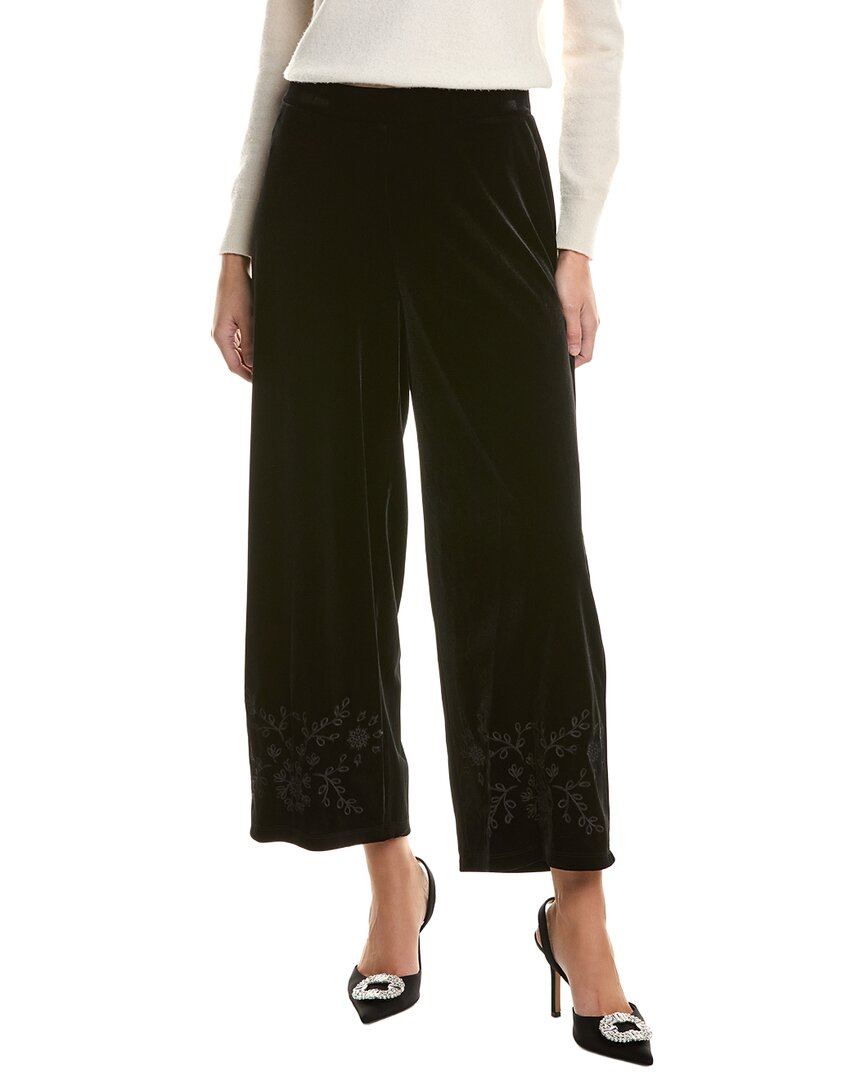 Jones New York Velvet Embroidered Wide Leg Pant In Black