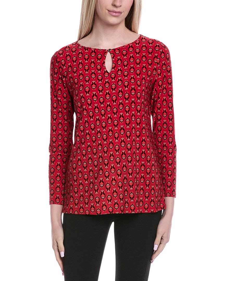 Jones New York Ls Keyhole Top W/ Cmb Printed Ity In Red