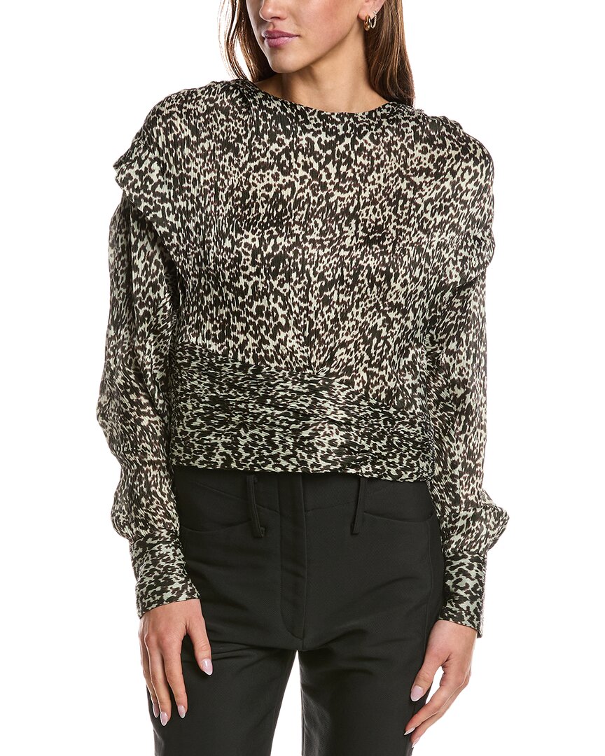 Iro Rusko Ruffled Leopard-print Silk-crepon Blouse In Multi