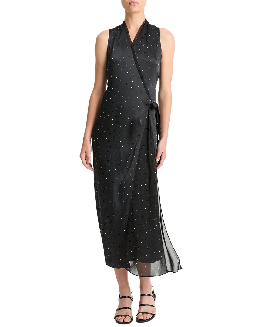 Vince Dot Silk-trim Wrap Dress In Black