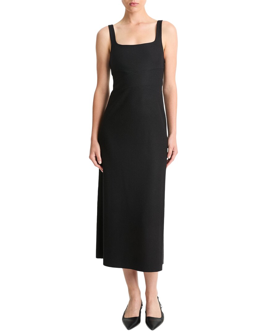Vince Square Neck Crossover Detail Virgin Wool Blend Dress In Black
