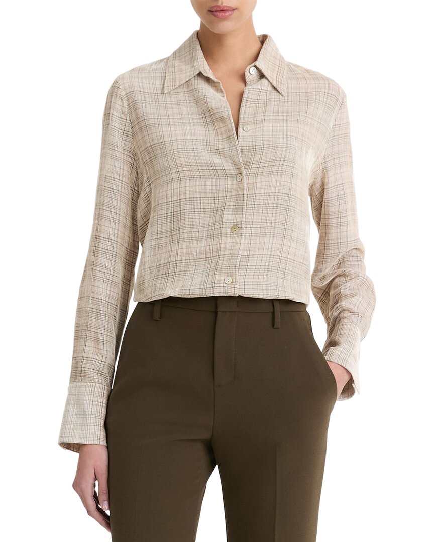 Vince Textured Plaid Button-down Shirt In Brown
