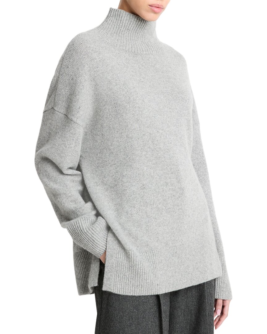 Vince Dropped-shoulder Turtleneck Wool & Cashmere-blend Top In Gray