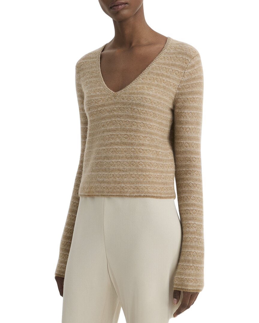Vince Fair Isle V-neck Long Sleeve Tee In Sandshell Combo In Neutral