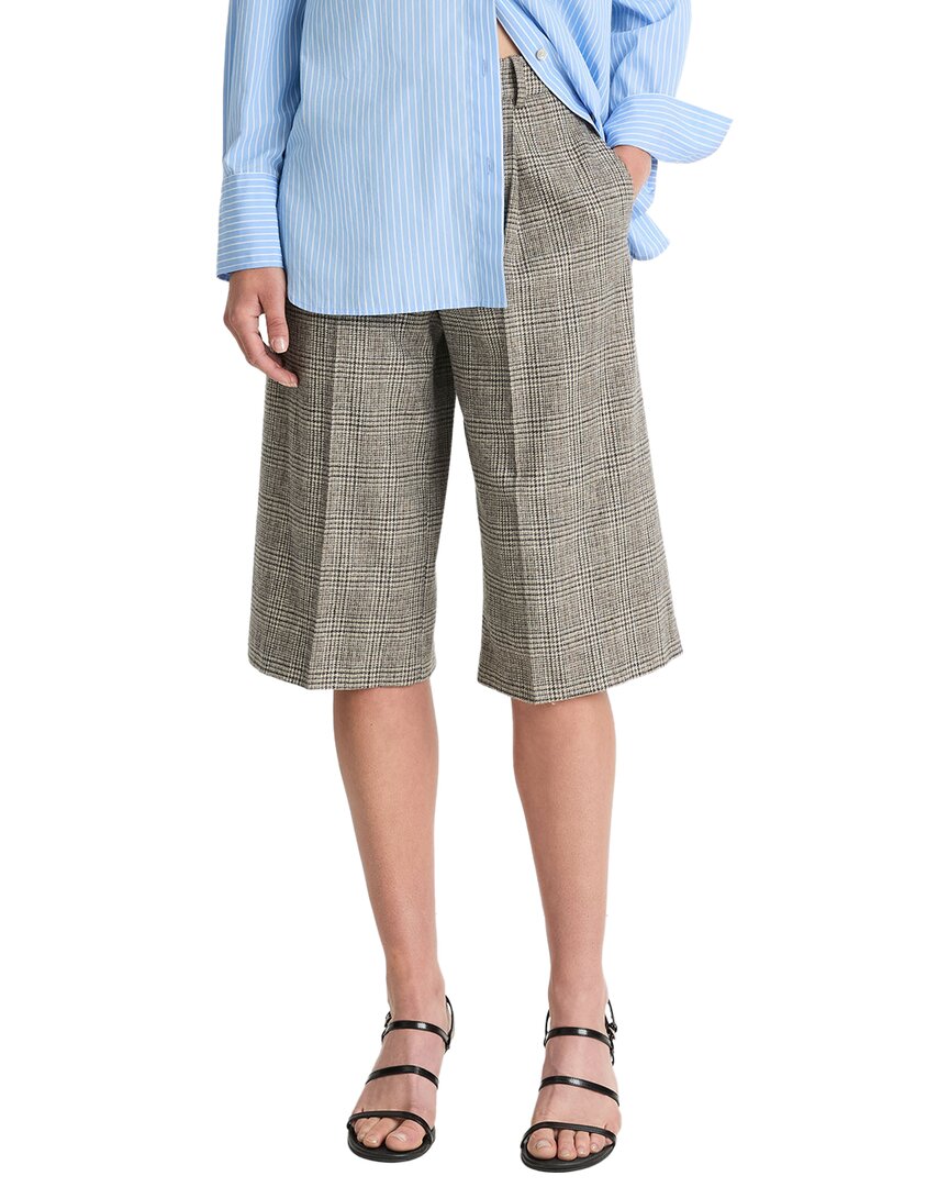 Vince Wide-leg Wool-blend Plaid Shorts In Gray
