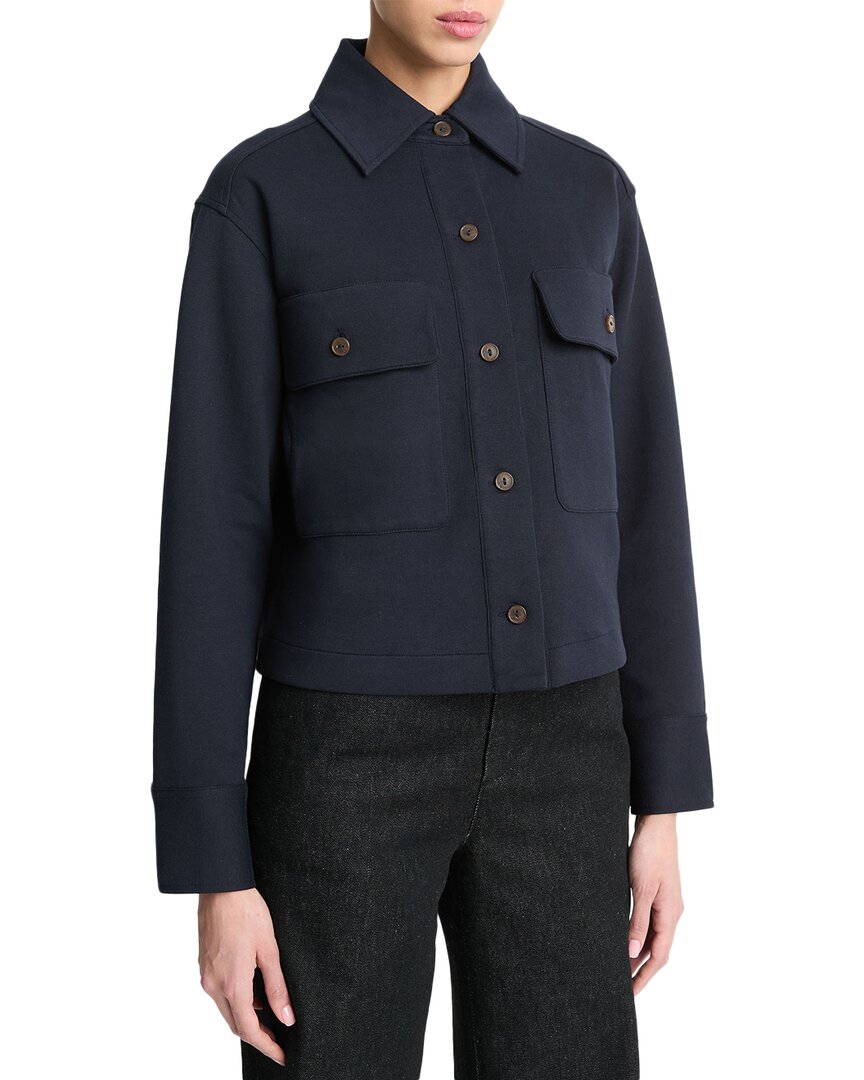 Vince Cropped Wool-blend Jacket In Blue