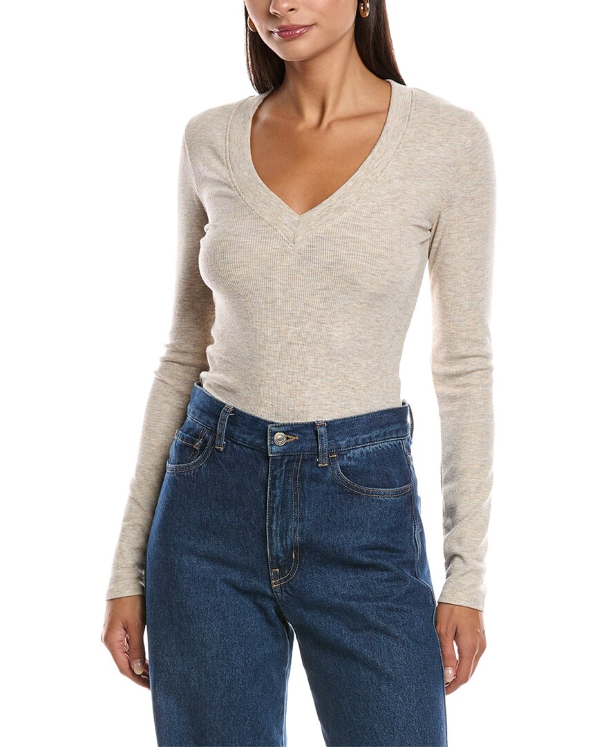 Perfectwhitetee V-neck Rib T-shirt In Brown