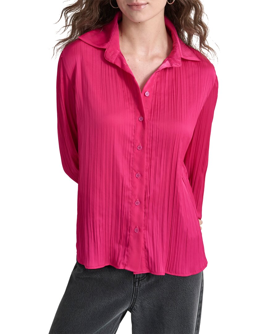 Dkny Pleated Satin Blouse In Pink
