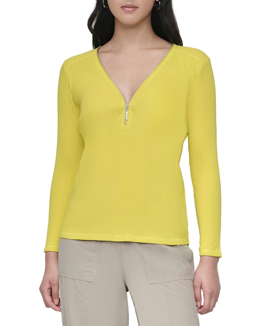 Dkny Zip V-neck Top In Yellow
