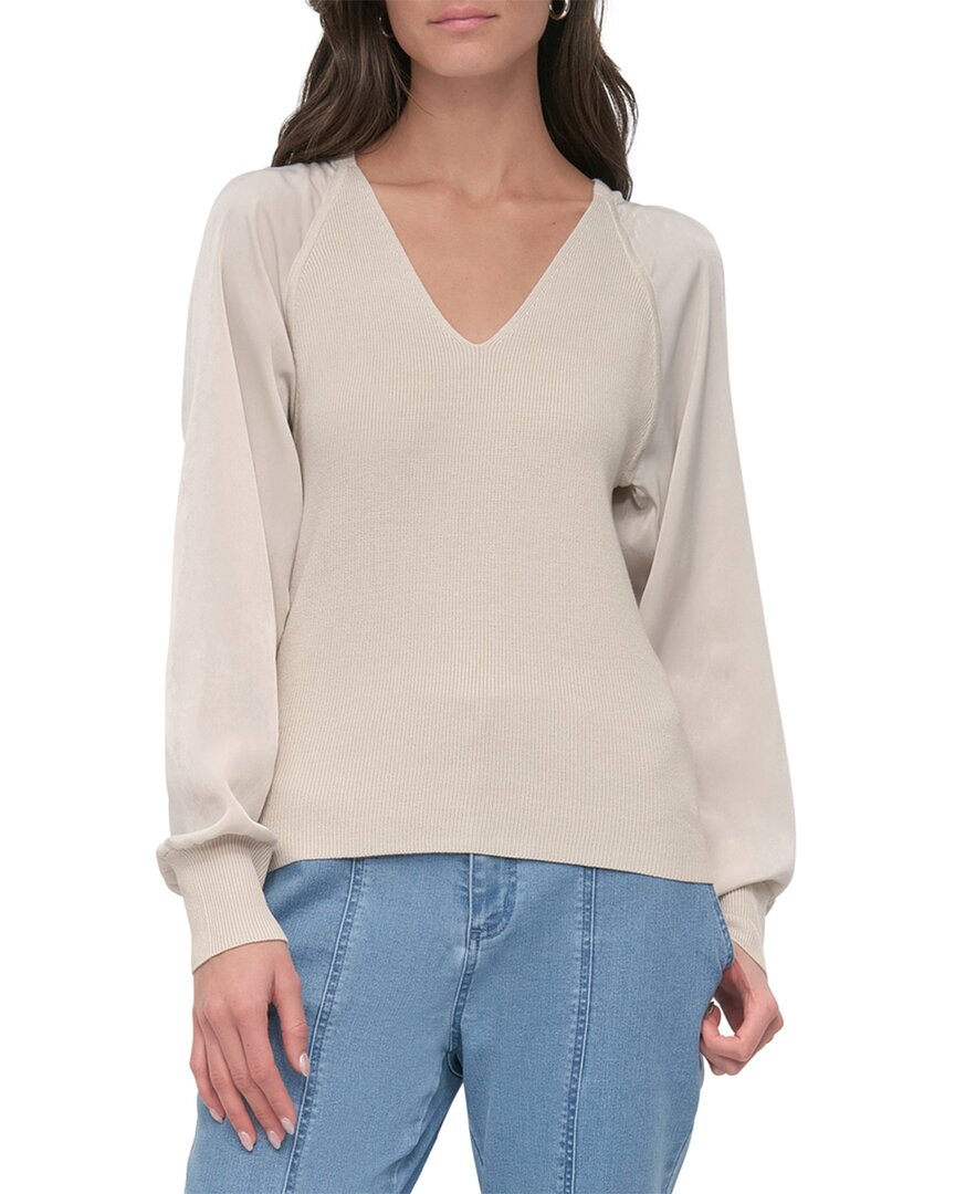 Dkny Mix Media V-neck Sweater In Neutral