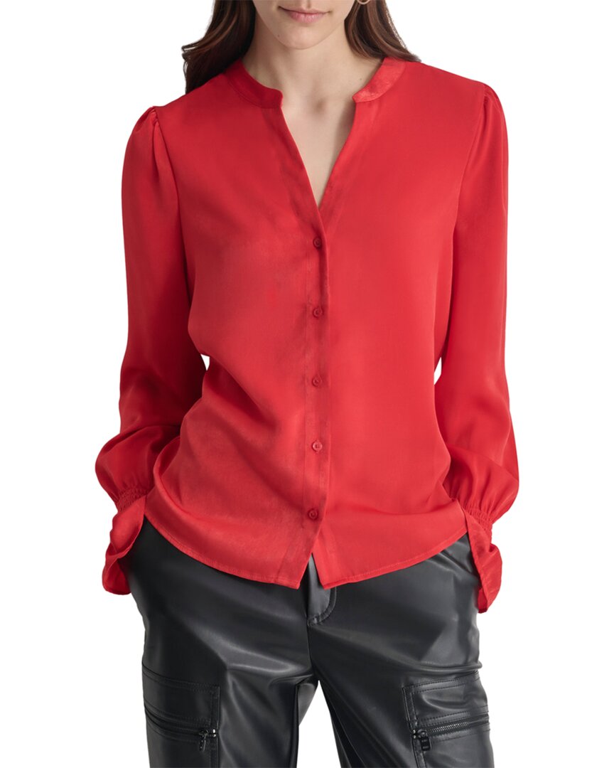 Dkny Split Neck Top In Red