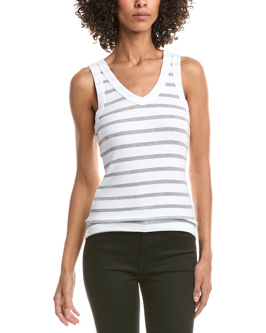Michael Stars Maya Stripe V-neck Tank In White