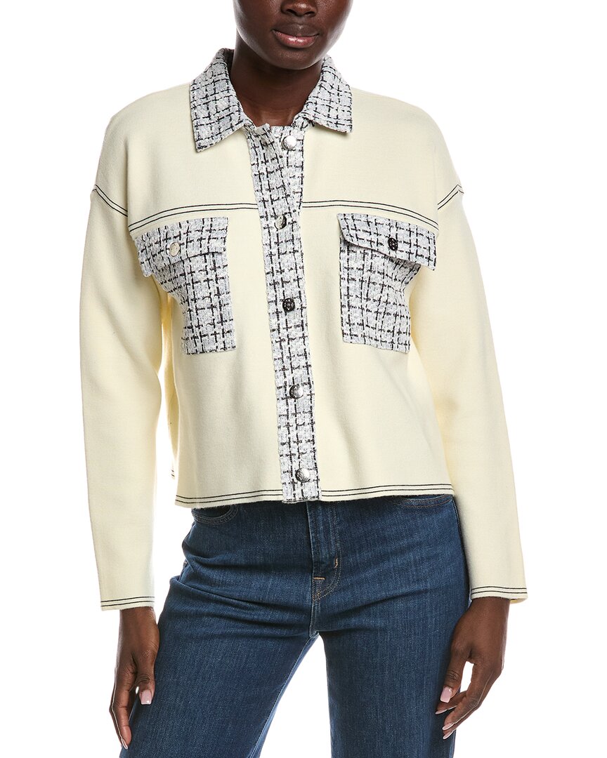 Nanette Lepore Tweed Trim Cardigan In Yellow
