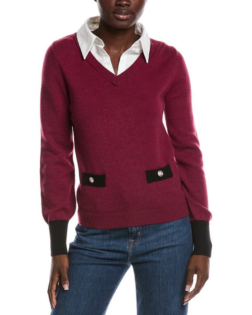 Nanette Lepore Nanette  Twofer Collar Sweater In Red