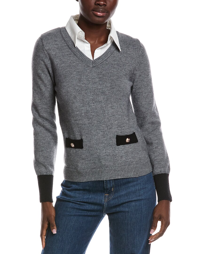Nanette Lepore Nanette Twofer Collar Sweater In Gray