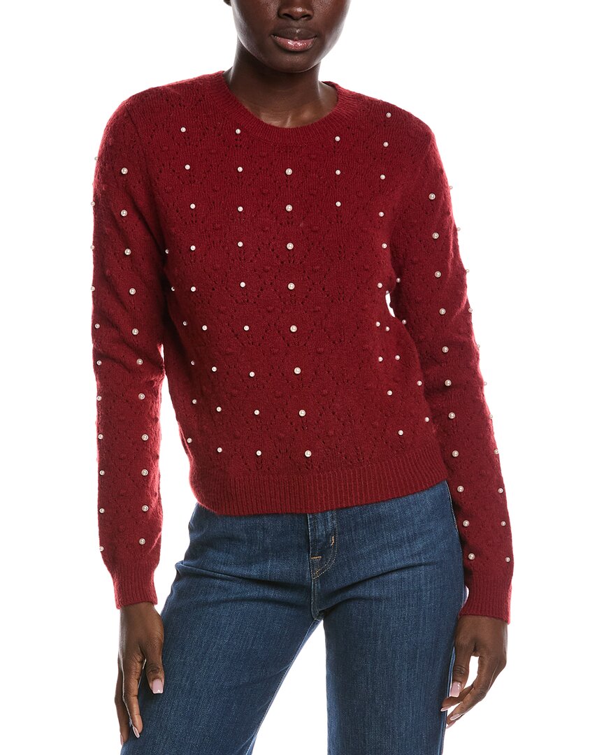 Nanette Lepore Pointelle Pearl Sweater In Red