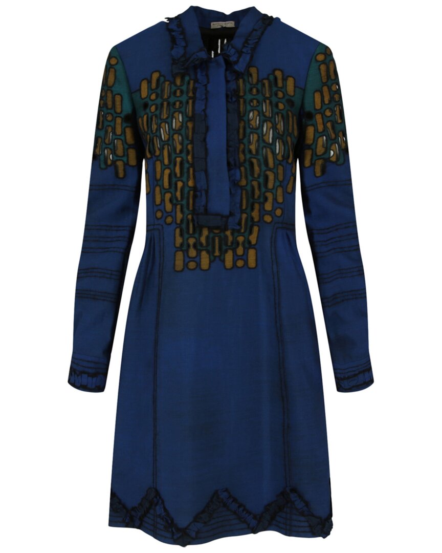 Bottega Veneta Collared Pattern Wool Dress In Multi