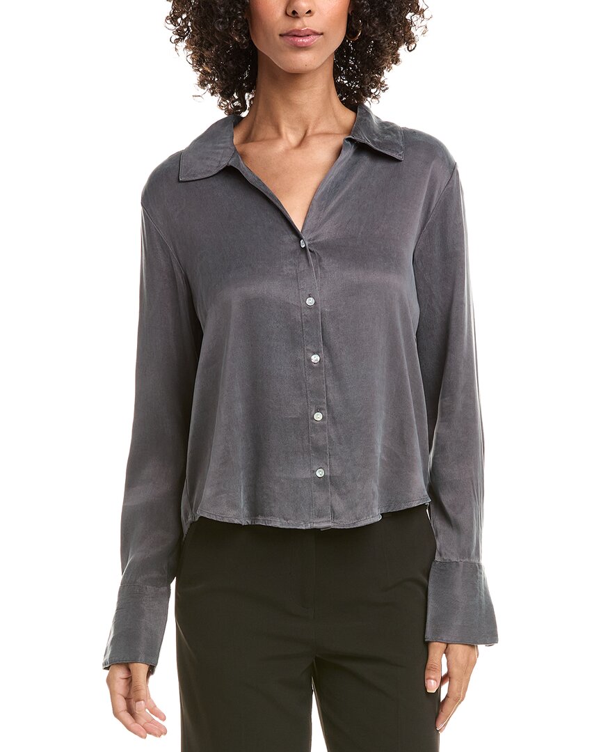 Bella Dahl Flowy Wide Collar Button Down Shirt In Gray