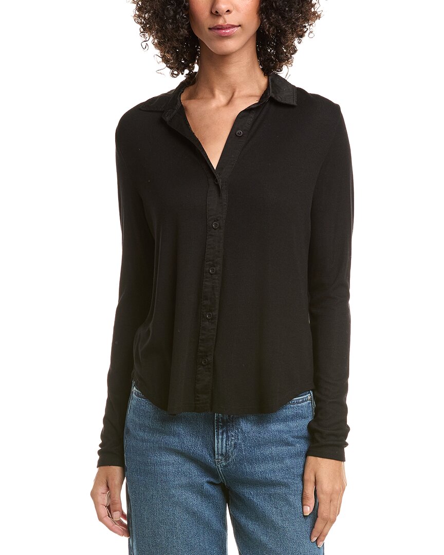 Bella Dahl Long Sleeve Rib Mix Shirt In Black