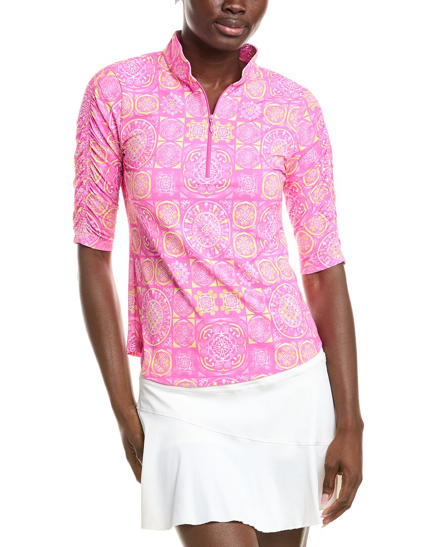 Ibkul Ruched Elbow Length Sleeve Top In Pink