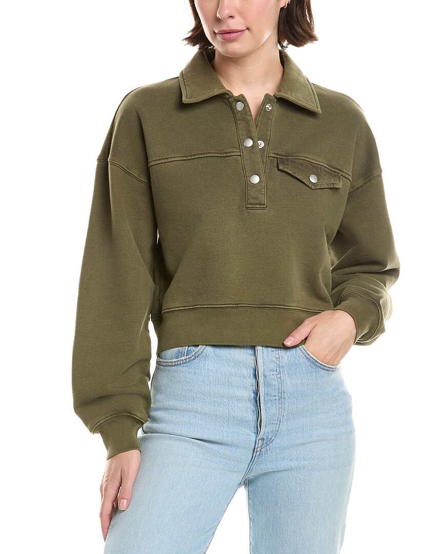 Frame Denim Polo Henley Sweatshirt In Green